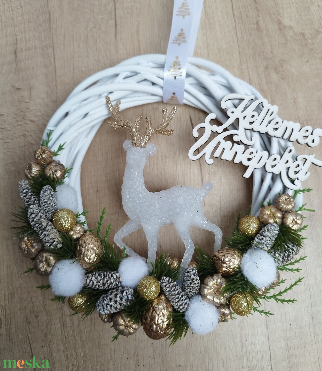 Vesszőkoszorú szarvassal - otthon & életmód - dekoráció - ajtó- és ablak dekoráció - ajtódísz & kopogtató - Meska.hu