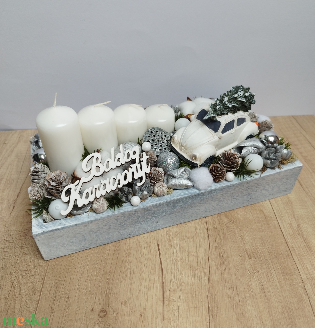 Adventi asztaldísz világítós autóval - karácsony - adventi díszek - adventi gyertyadíszek és koszorúdíszek - Meska.hu