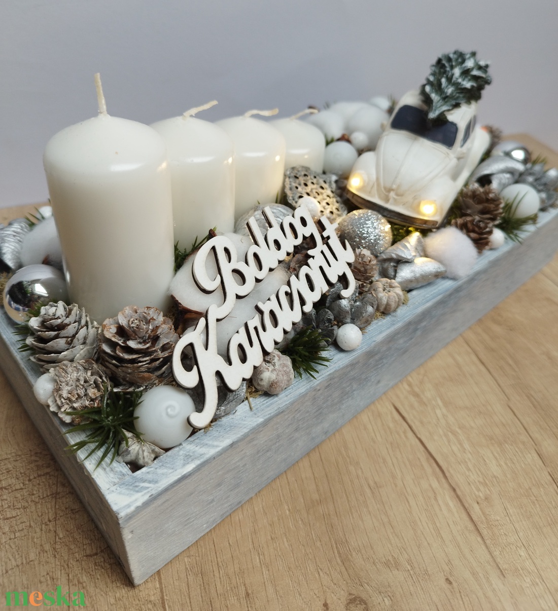 Adventi asztaldísz világítós autóval - karácsony - adventi díszek - adventi gyertyadíszek és koszorúdíszek - Meska.hu