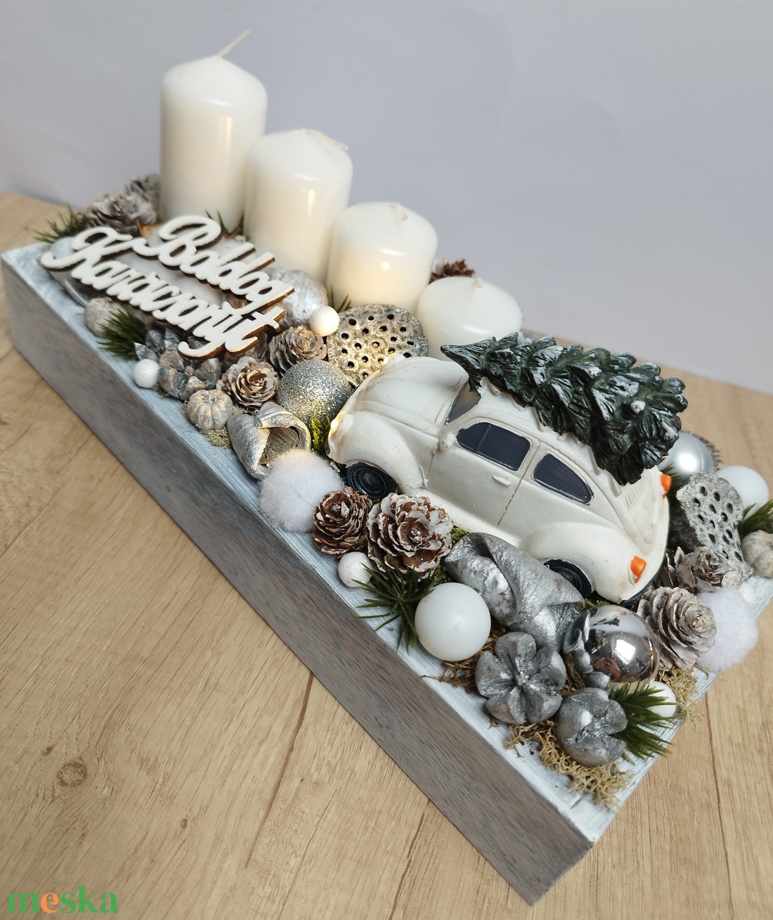 Adventi asztaldísz világítós autóval - karácsony - adventi díszek - adventi gyertyadíszek és koszorúdíszek - Meska.hu