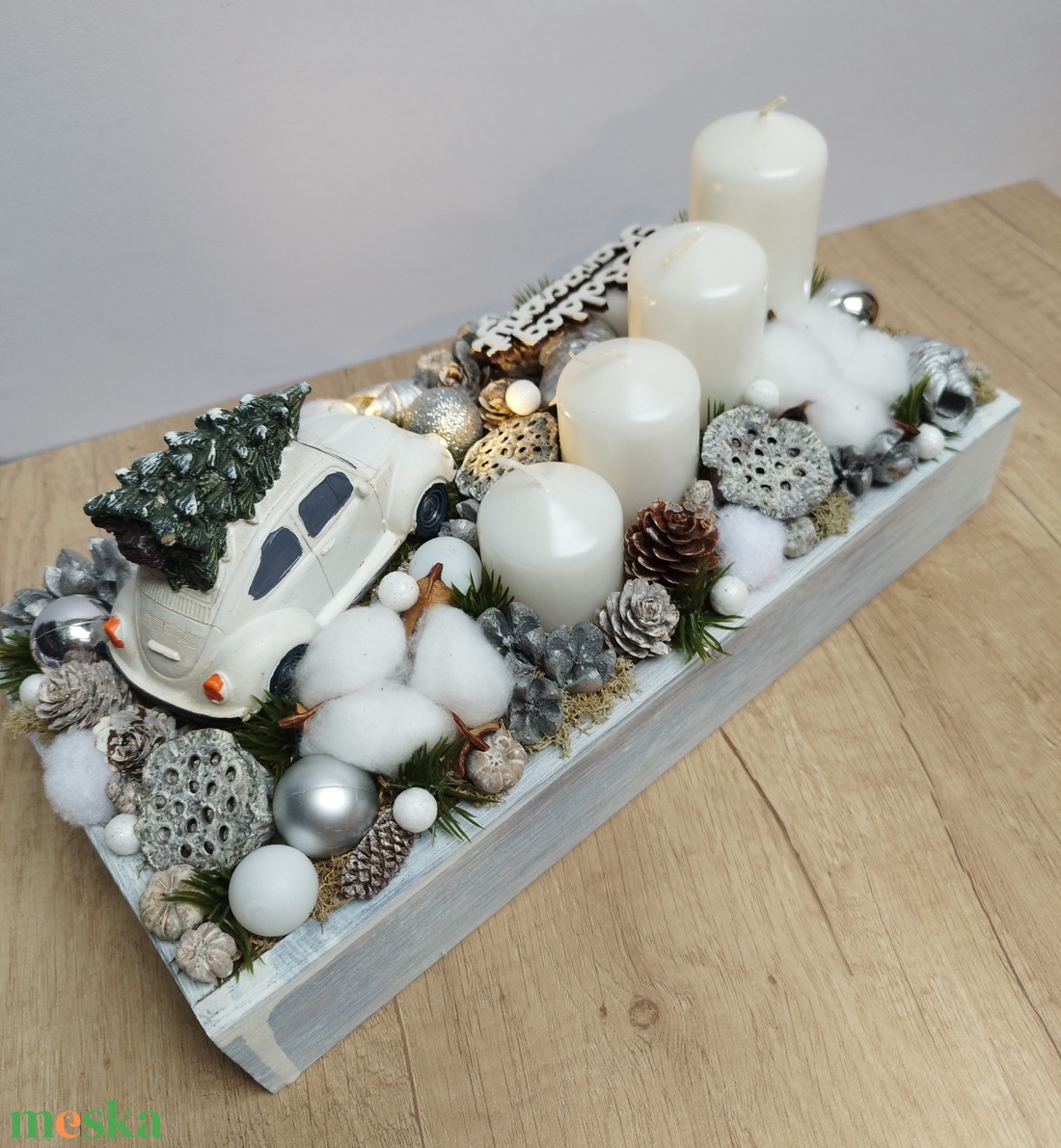 Adventi asztaldísz világítós autóval - karácsony - adventi díszek - adventi gyertyadíszek és koszorúdíszek - Meska.hu