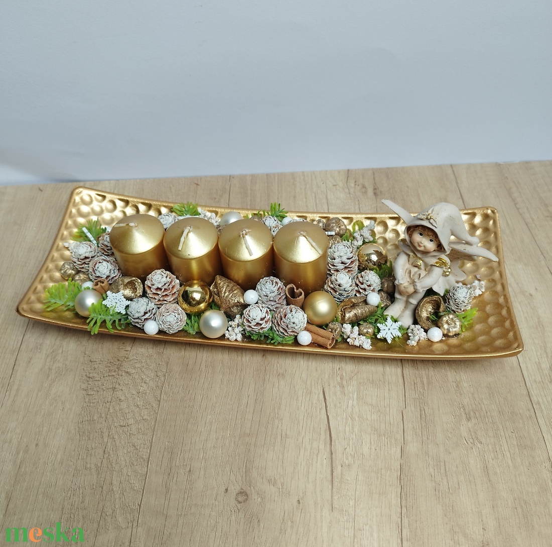 Angyalkás adventi arany tál - karácsony - adventi díszek - adventi asztaldísz - Meska.hu