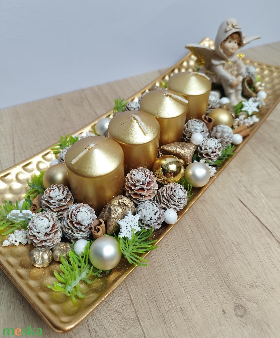 Angyalkás adventi arany tál - karácsony - adventi díszek - adventi asztaldísz - Meska.hu
