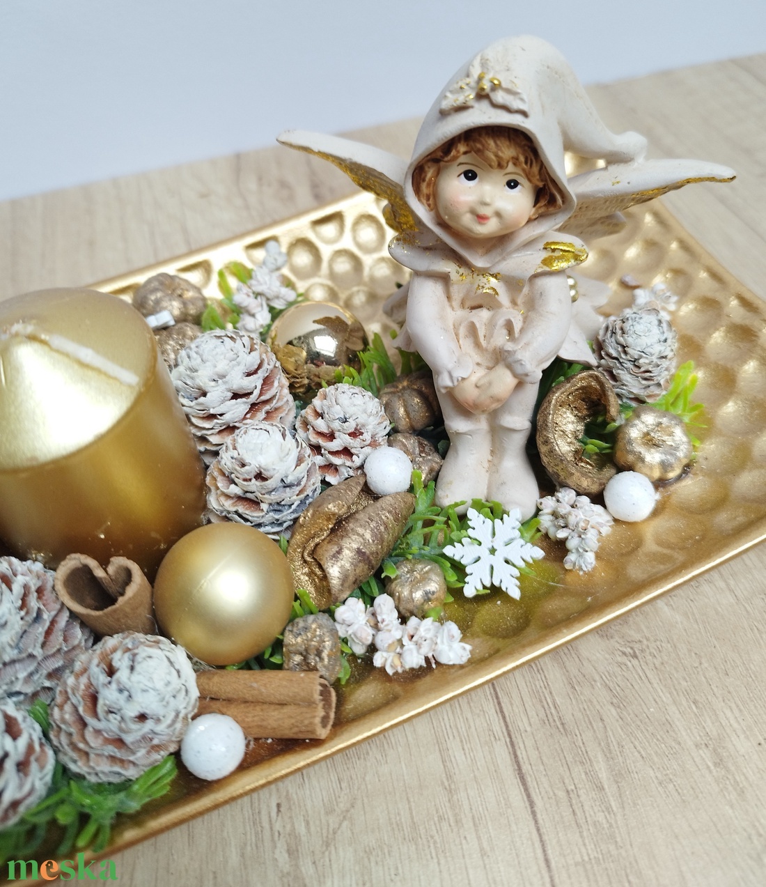 Angyalkás adventi arany tál - karácsony - adventi díszek - adventi asztaldísz - Meska.hu