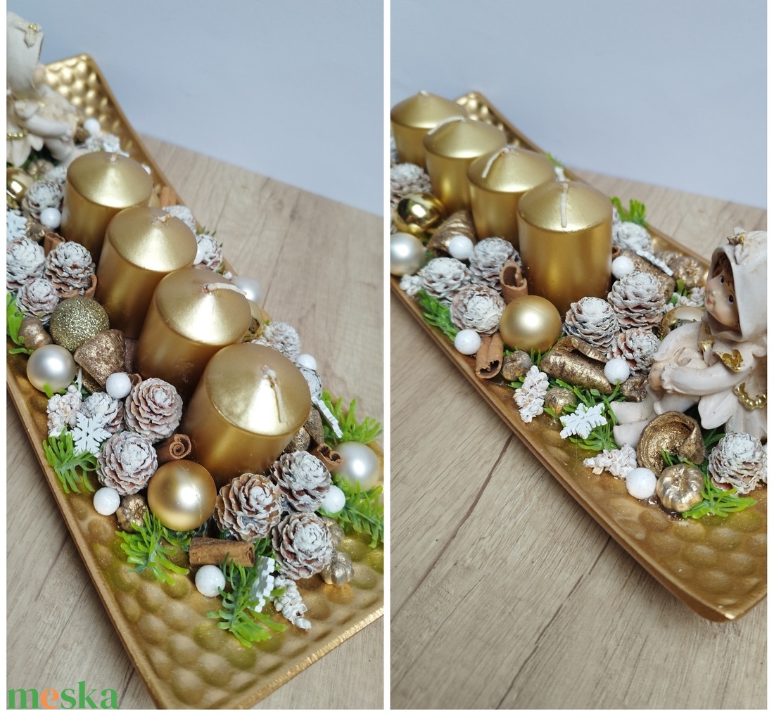 Angyalkás adventi arany tál - karácsony - adventi díszek - adventi asztaldísz - Meska.hu