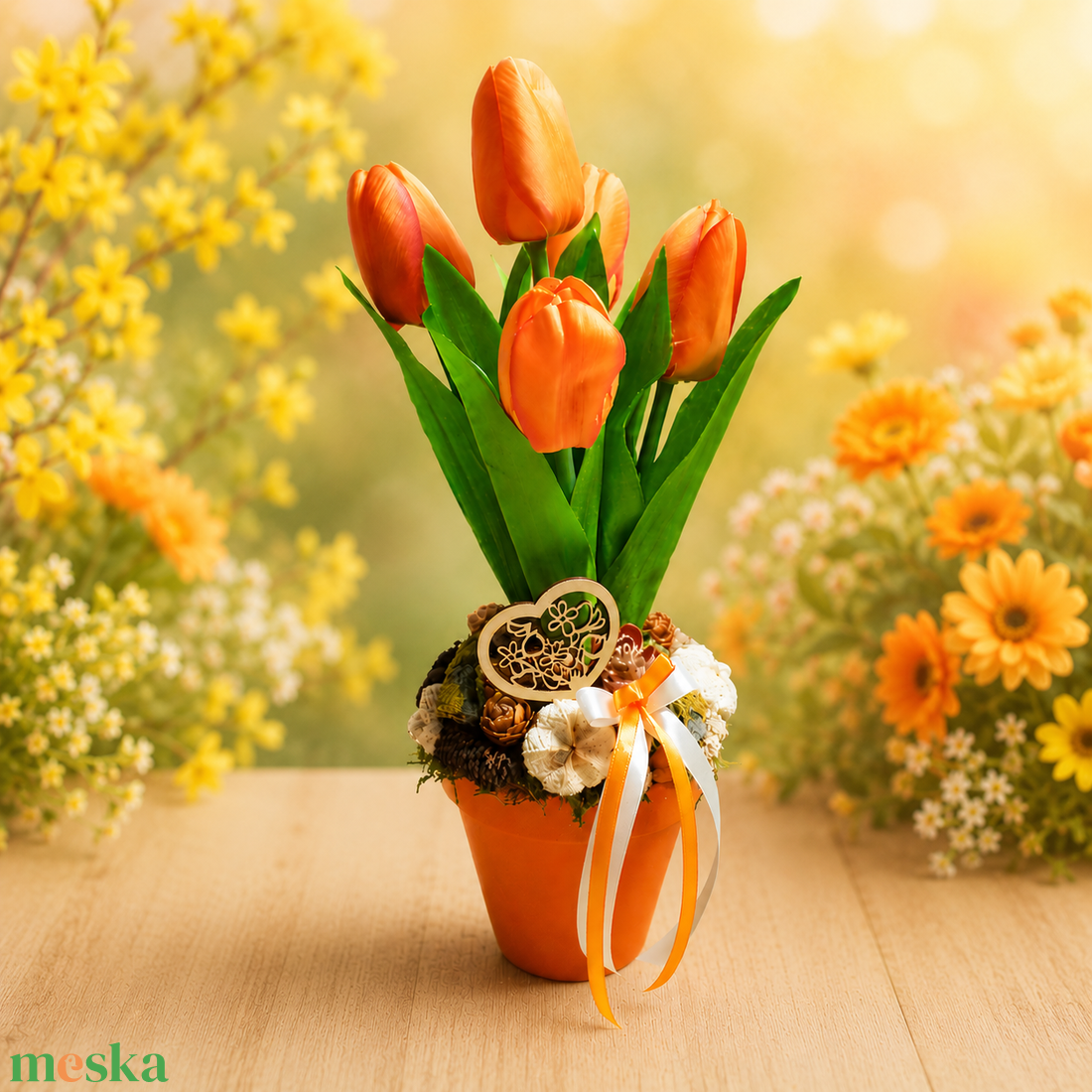 Tulipános tavaszi asztaldísz - otthon & életmód - virágdekoráció - virágdíszek - asztali virágdísz - Meska.hu