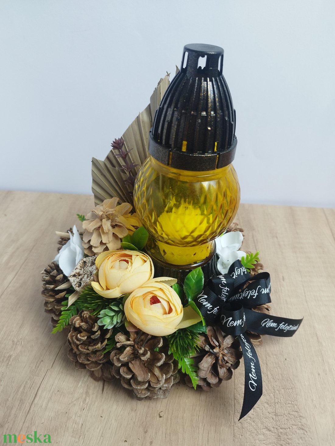 Toboz koszorú (20cm) mécsessel  - otthon & életmód - vallás - temetkezési tárgy - sírkoszorú, kegyeleti koszorú - Meska.hu