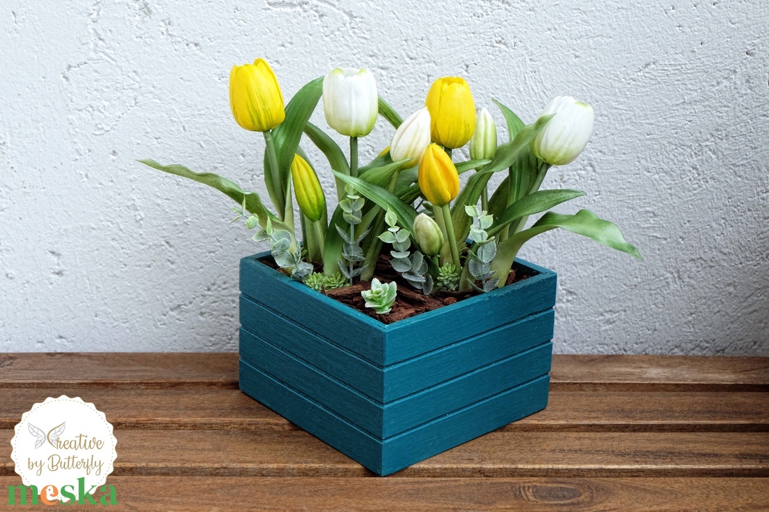 Tulipános asztaldísz tavaszi asztaldísz élethű gumi tulipánnal  - otthon & életmód - dekoráció - virágdísz és tartó - csokor & virágdísz - Meska.hu