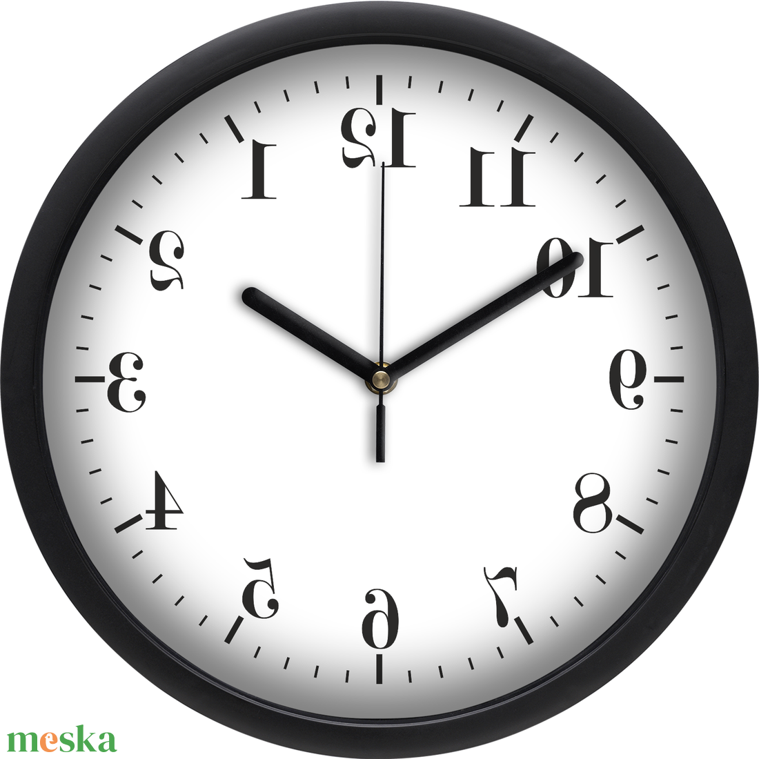 Visszafelé járó falióra tükrözött számokkal, 30 cm - otthon & életmód - dekoráció - fali és függő dekoráció - falióra & óra - Meska.hu
