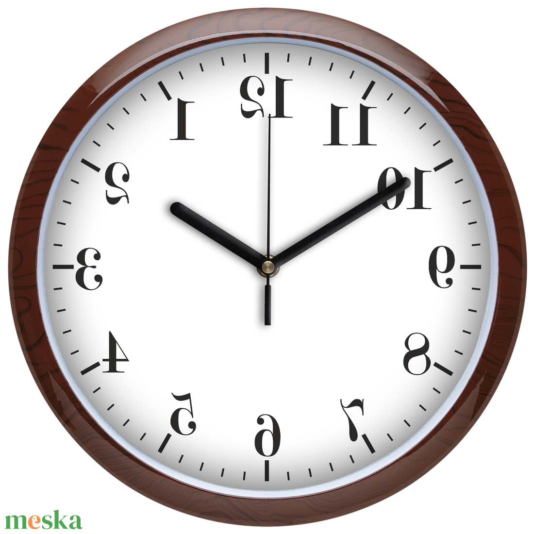 Visszafelé járó falióra tükrözött számokkal, 30 cm - otthon & életmód - dekoráció - fali és függő dekoráció - falióra & óra - Meska.hu