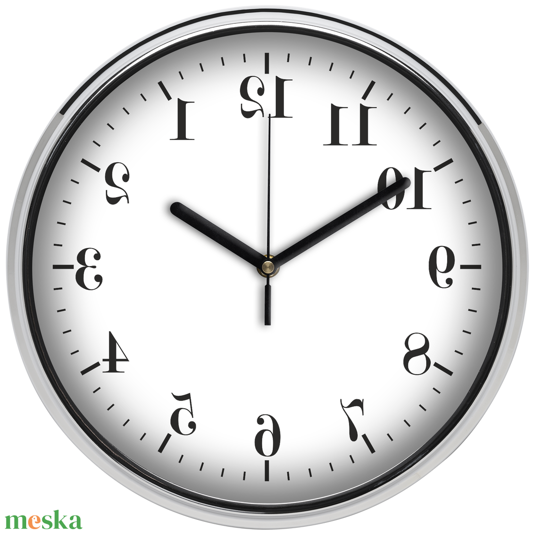 Visszafelé járó falióra tükrözött számokkal, 30 cm - otthon & életmód - dekoráció - fali és függő dekoráció - falióra & óra - Meska.hu