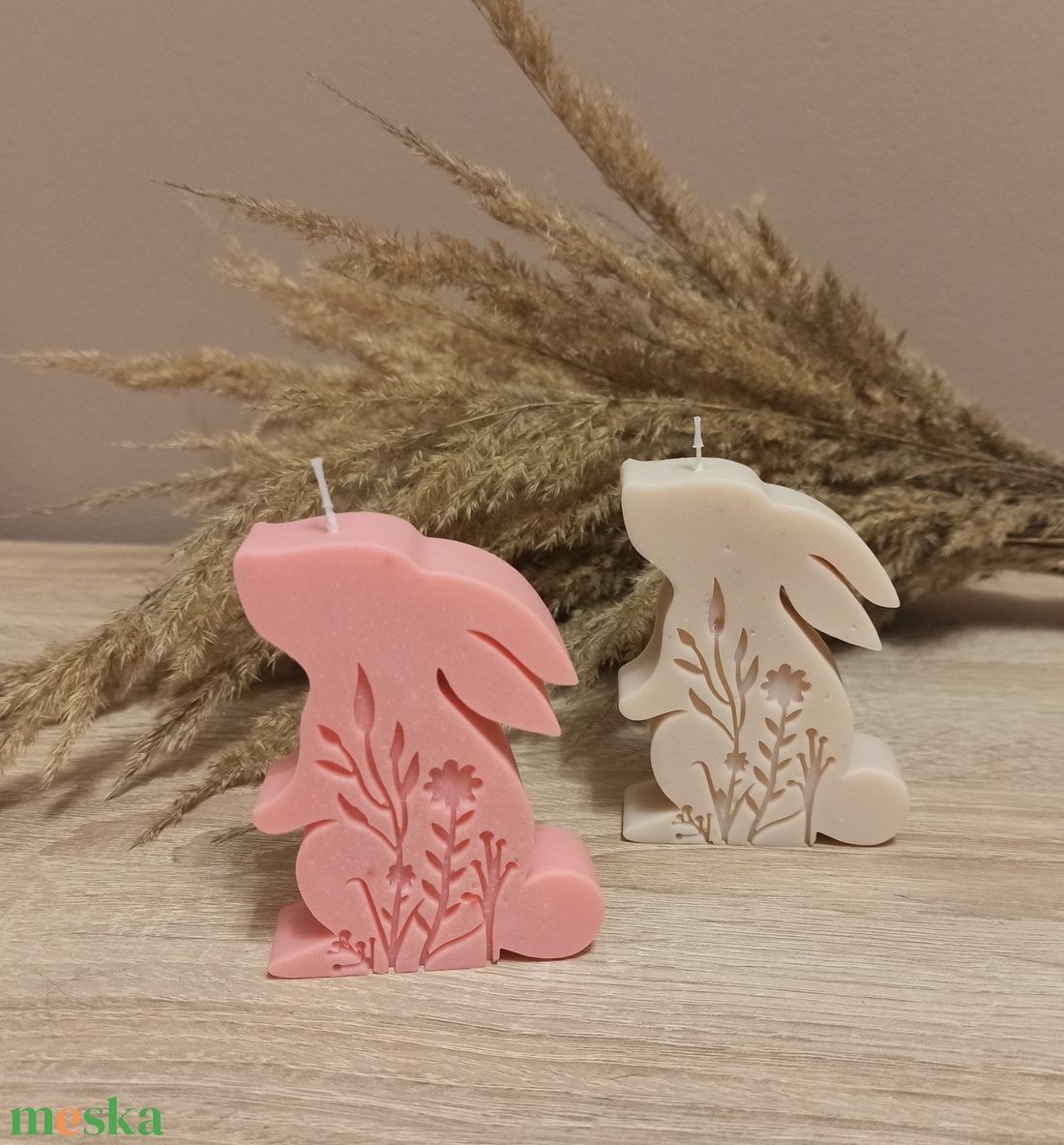 Virágos nyuszi szójaviasz gyertya - esküvő - dekoráció - asztaldísz - Meska.hu