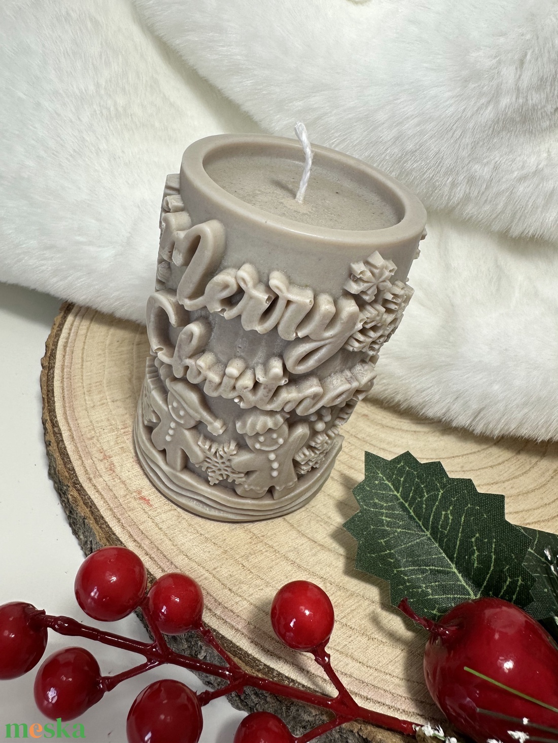 Mézeskalácsos Karácsonyi Henger Gyertya - Barna - otthon & életmód - gyertya, illat, aroma - gyertya - Meska.hu