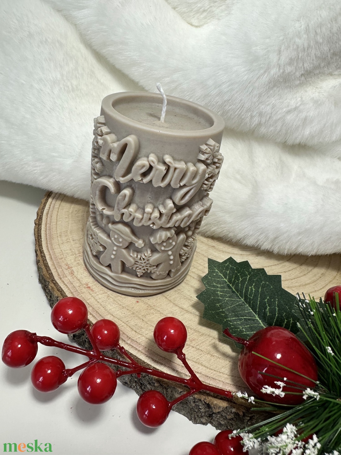 Mézeskalácsos Karácsonyi Henger Gyertya - Barna - otthon & életmód - gyertya, illat, aroma - gyertya - Meska.hu