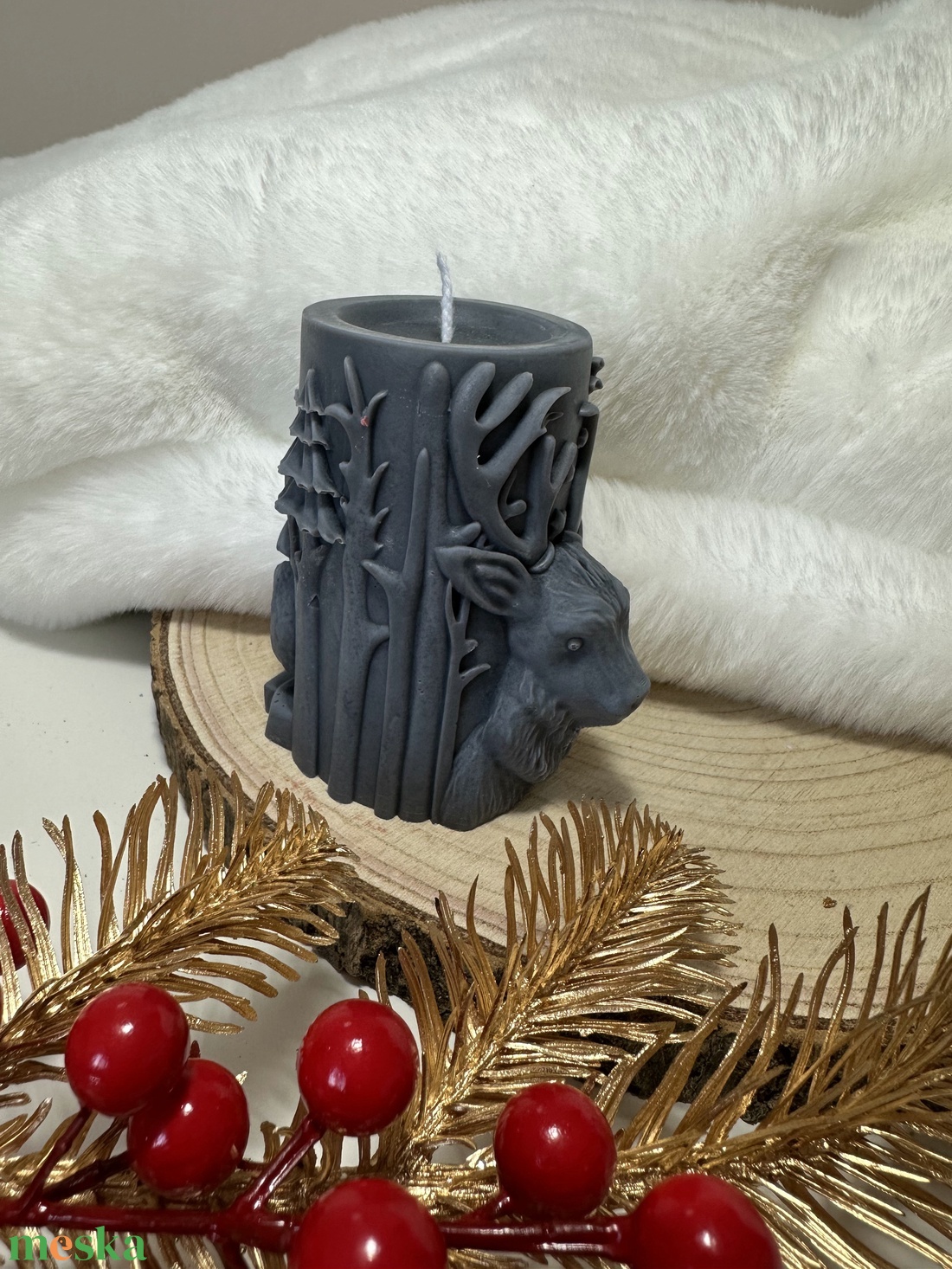 Szarvasos Szójaviasz Henger Gyertya - Fekete - otthon & életmód - gyertya, illat, aroma - gyertya - Meska.hu