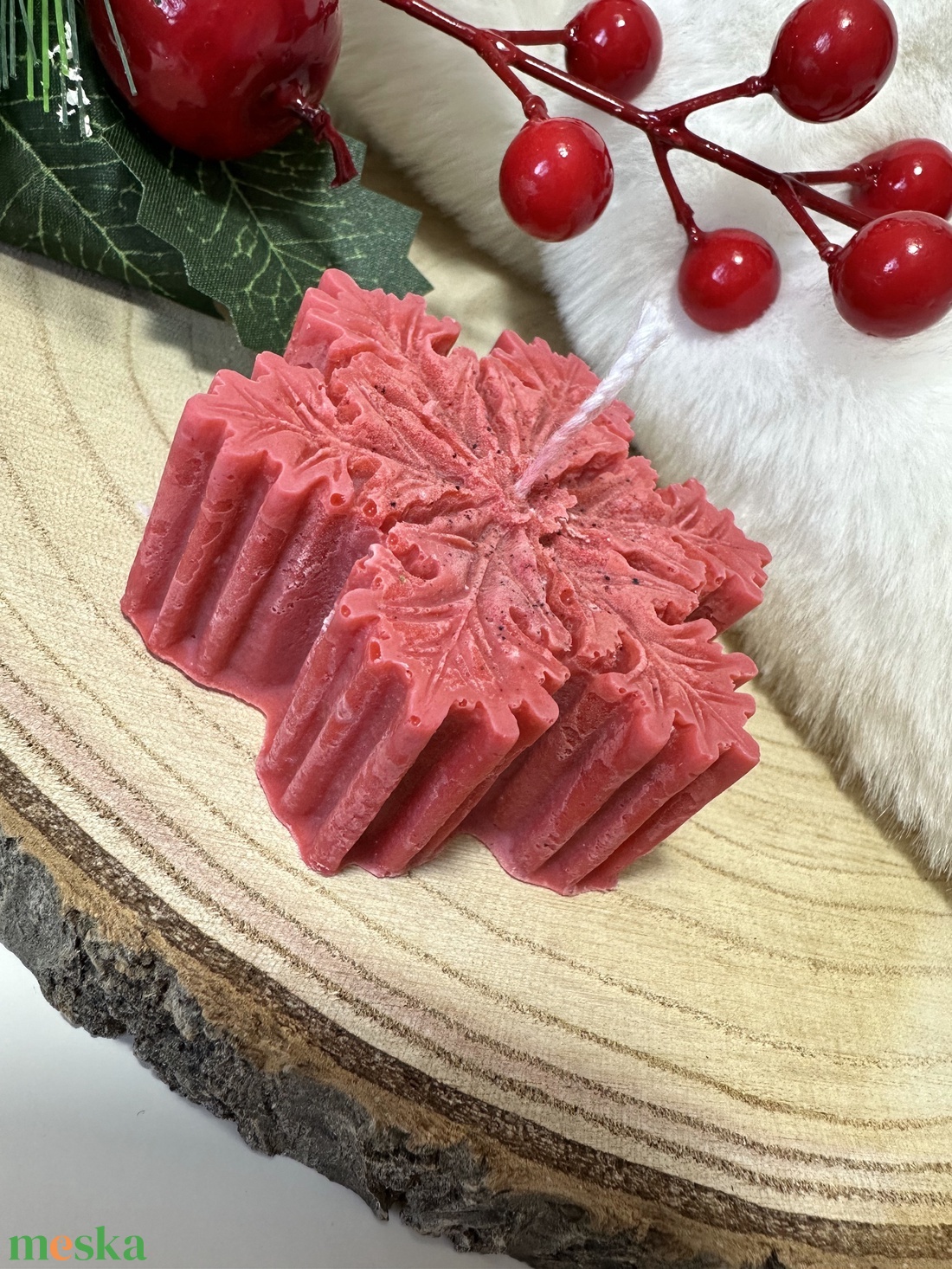 Hópehely Szójaviasz Gyertya - Piros - otthon & életmód - gyertya, illat, aroma - gyertya - Meska.hu