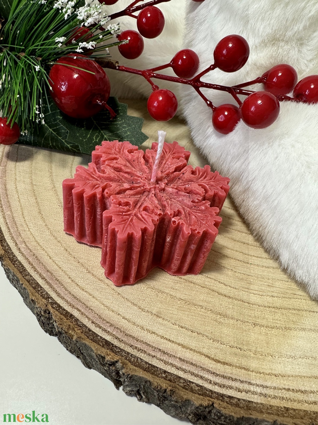 Hópehely Szójaviasz Gyertya - Piros - otthon & életmód - gyertya, illat, aroma - gyertya - Meska.hu