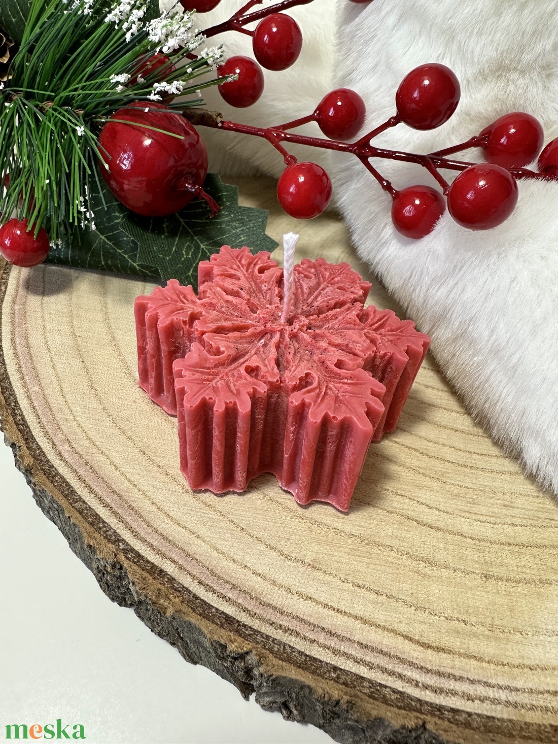 Hópehely Szójaviasz Gyertya - Piros - otthon & életmód - gyertya, illat, aroma - gyertya - Meska.hu