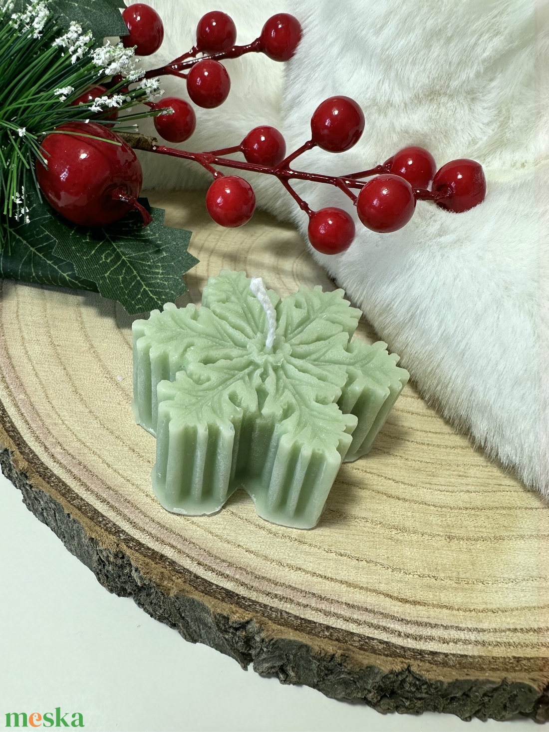 Hópehely Szójaviasz Gyertya - Zöld - otthon & életmód - gyertya, illat, aroma - gyertya - Meska.hu