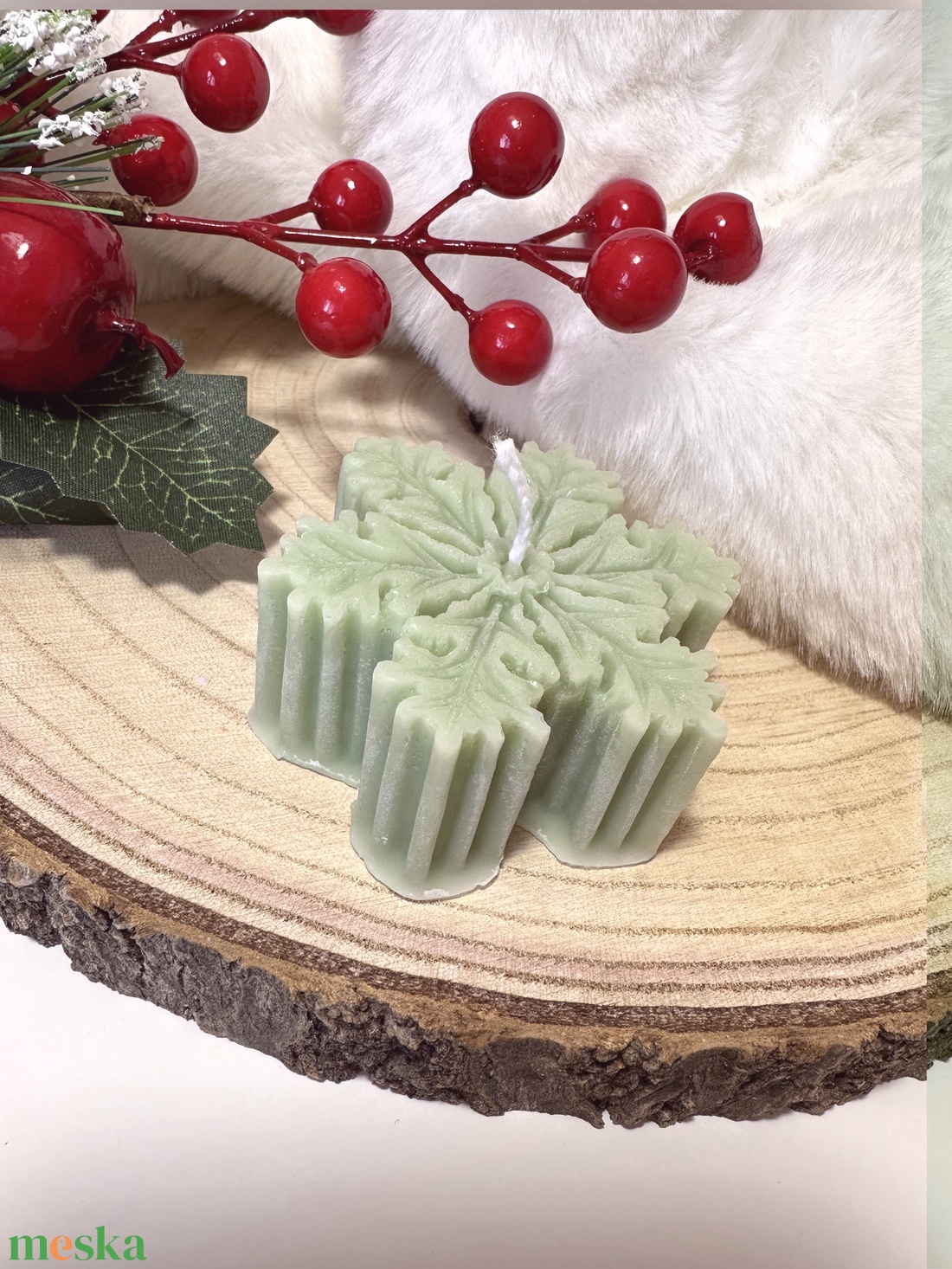 Hópehely Szójaviasz Gyertya - Zöld - otthon & életmód - gyertya, illat, aroma - gyertya - Meska.hu