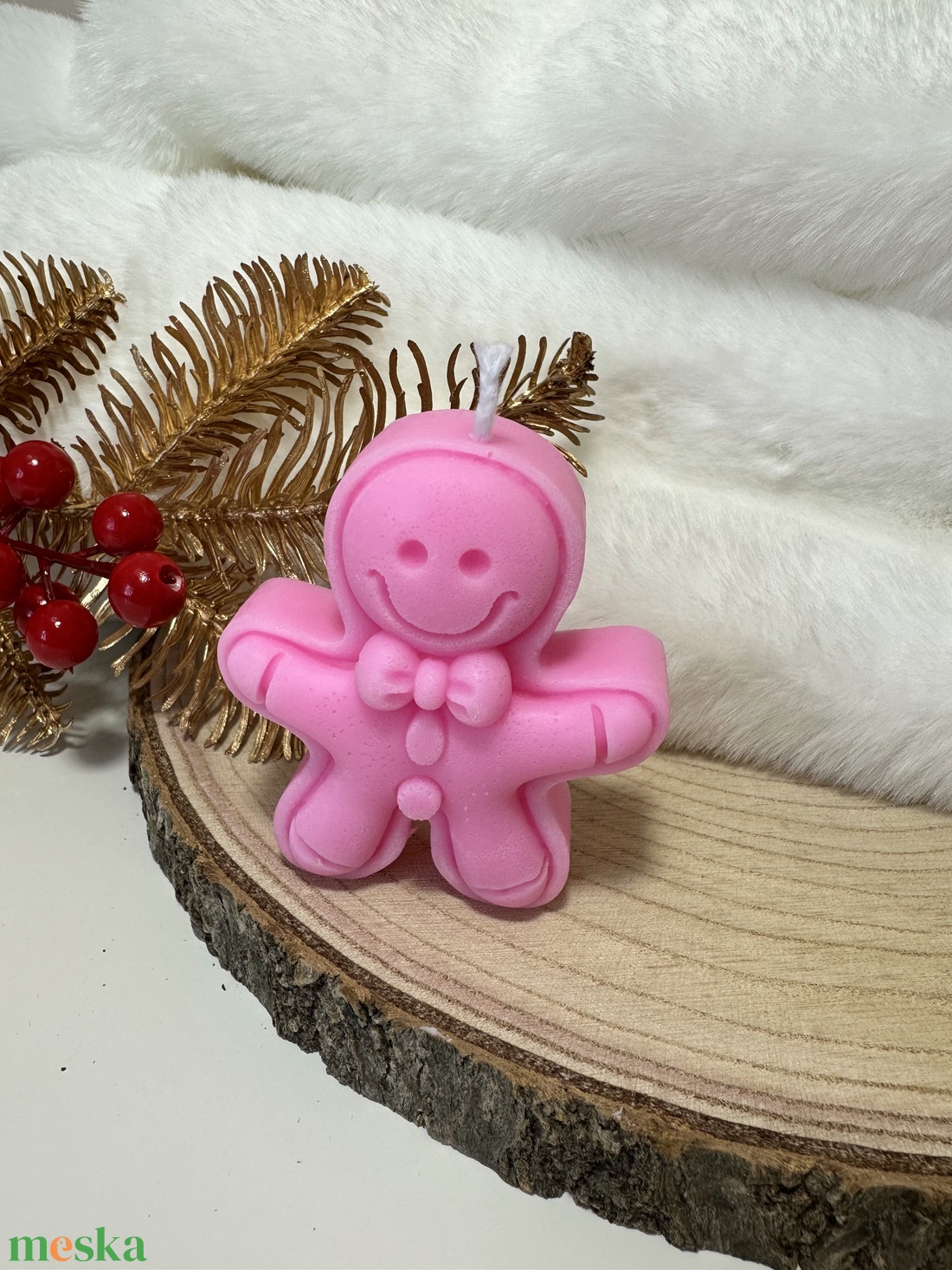 Karácsonyi Mézeskalács Gyertya - Rózsaszín - otthon & életmód - gyertya, illat, aroma - gyertya - Meska.hu