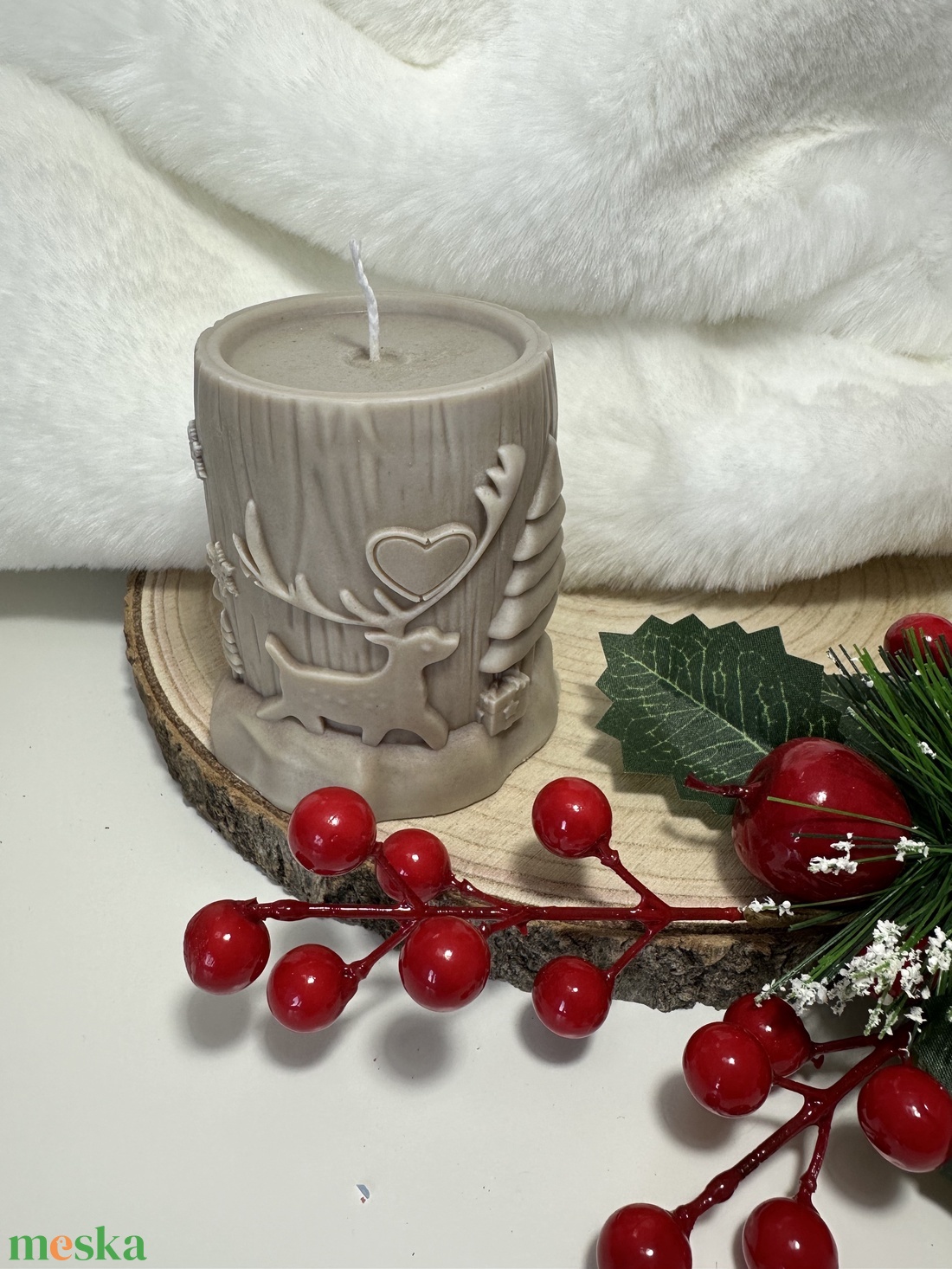 Karácsonyi Szójaviasz Henger Gyertya - Barna - otthon & életmód - gyertya, illat, aroma - gyertya - Meska.hu