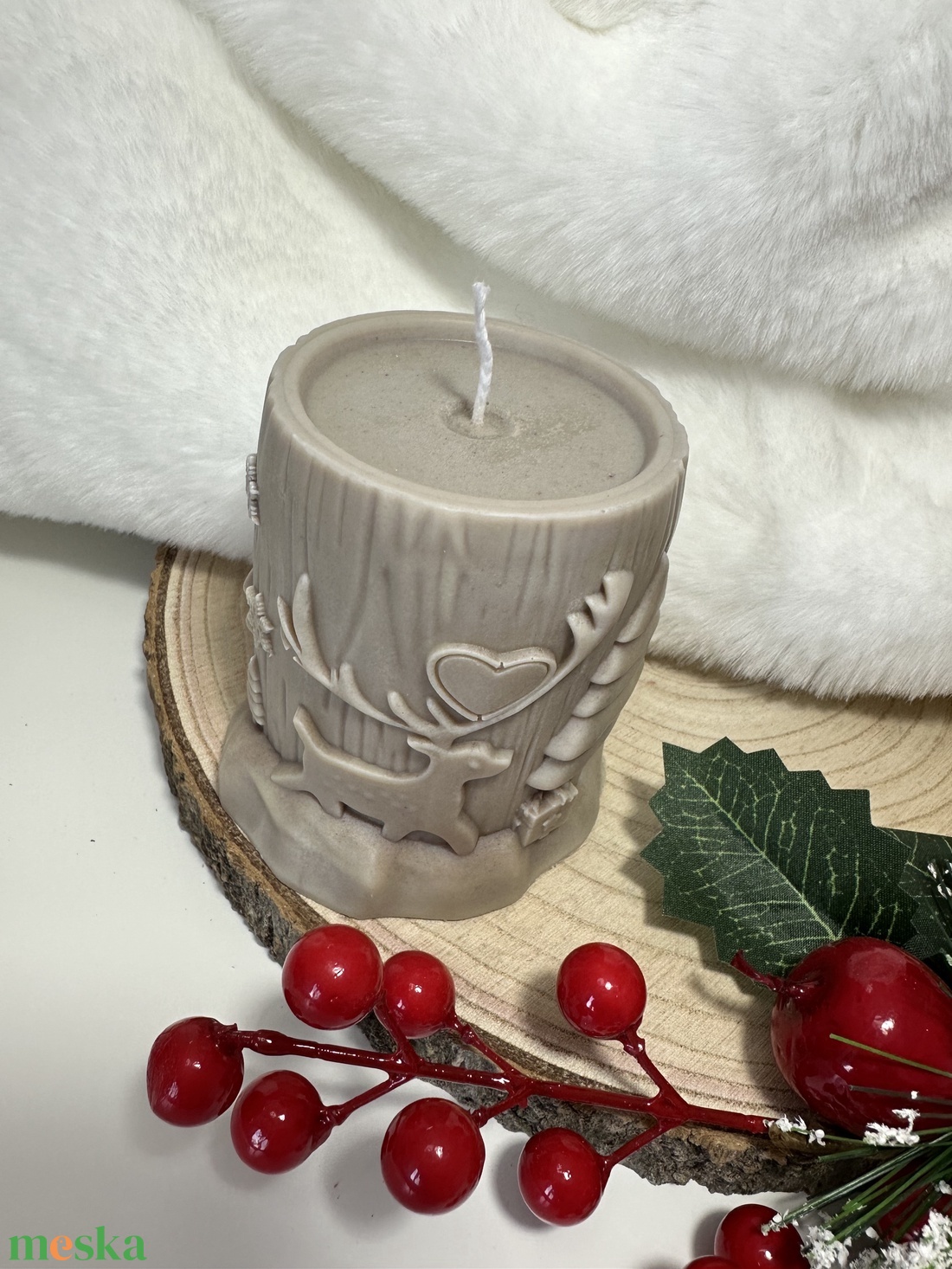 Karácsonyi Szójaviasz Henger Gyertya - Barna - otthon & életmód - gyertya, illat, aroma - gyertya - Meska.hu