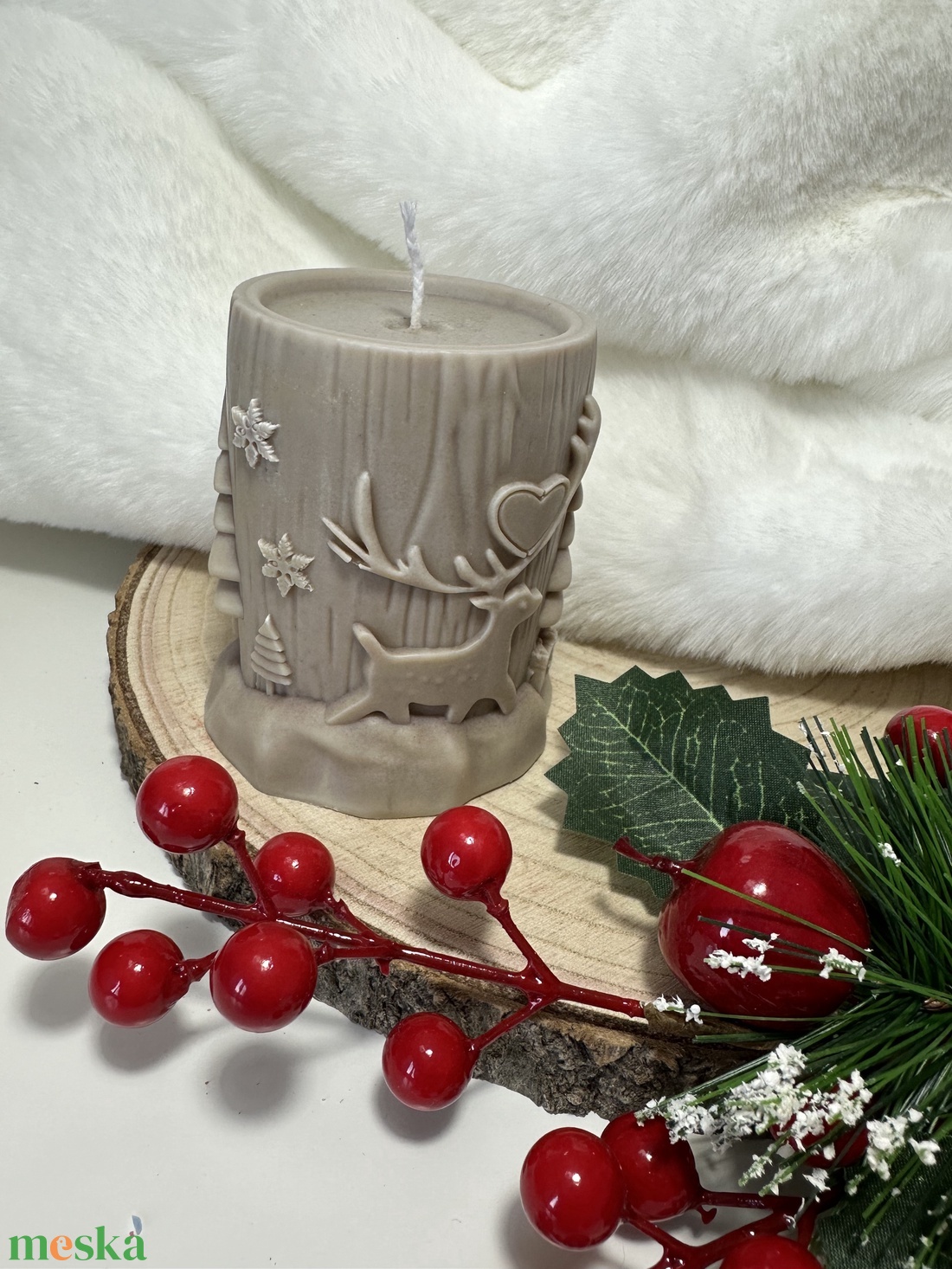 Karácsonyi Szójaviasz Henger Gyertya - Barna - otthon & életmód - gyertya, illat, aroma - gyertya - Meska.hu
