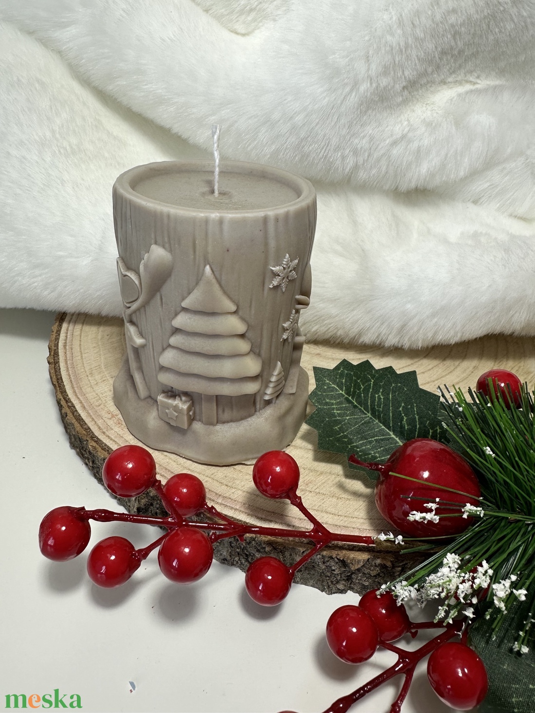 Karácsonyi Szójaviasz Henger Gyertya - Barna - otthon & életmód - gyertya, illat, aroma - gyertya - Meska.hu