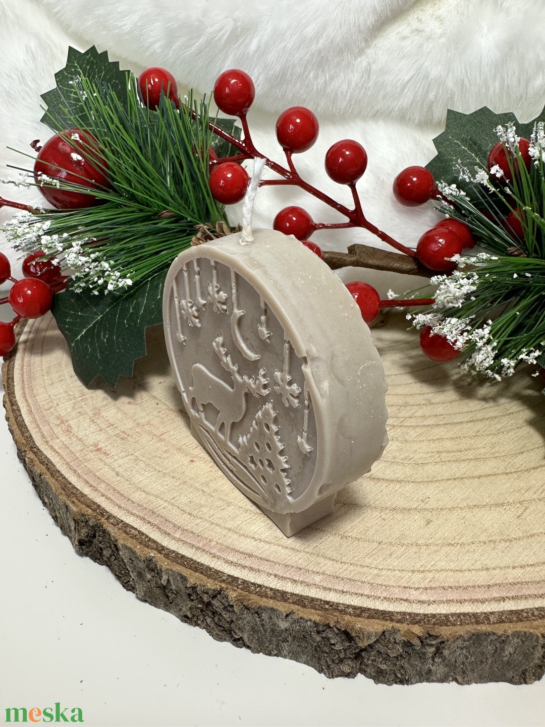 Karácsonyi Szarvasos Szójaviasz Gyertya - Barna - otthon & életmód - gyertya, illat, aroma - gyertya - Meska.hu