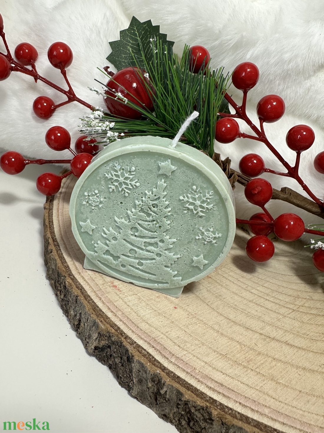 Karácsonyi Szójaviasz Gyertya - Zöld - otthon & életmód - gyertya, illat, aroma - gyertya - Meska.hu