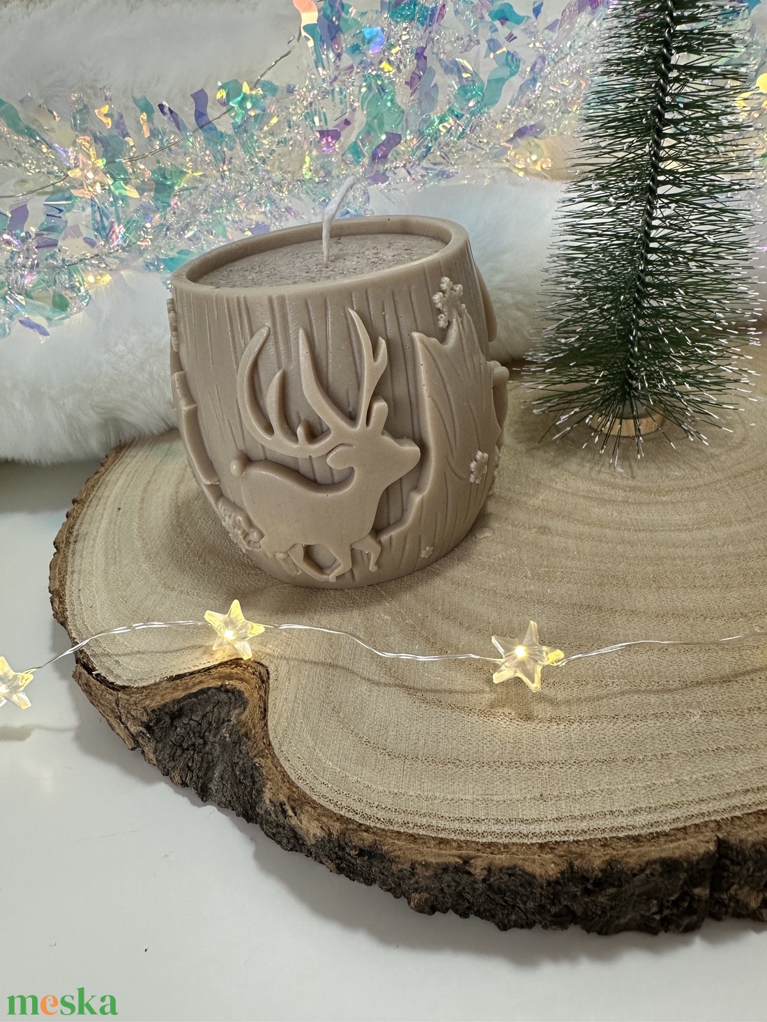 Karácsonyi Szójaviasz Henger Gyertya - Barna - otthon & életmód - gyertya, illat, aroma - gyertya - Meska.hu