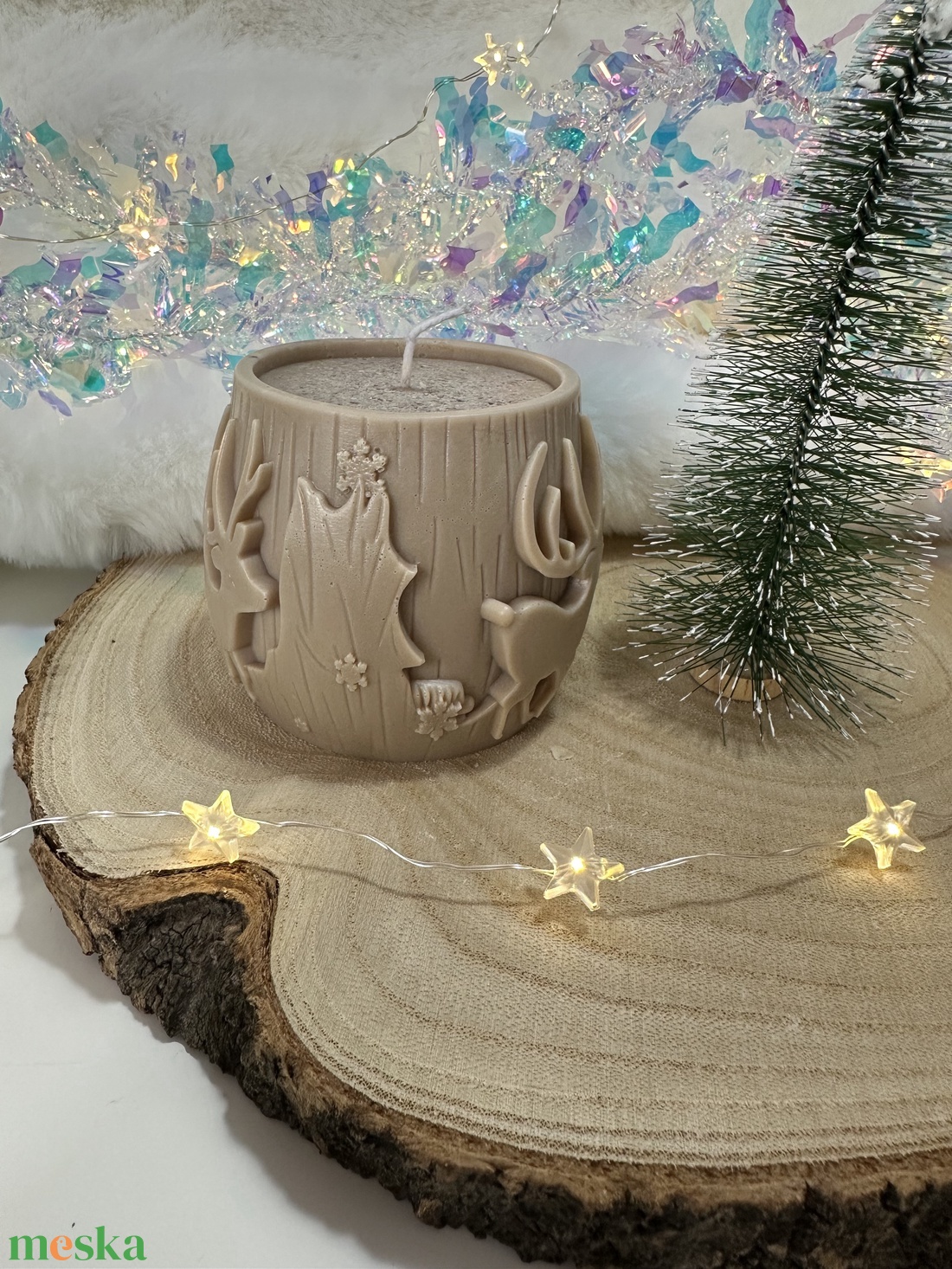 Karácsonyi Szójaviasz Henger Gyertya - Barna - otthon & életmód - gyertya, illat, aroma - gyertya - Meska.hu