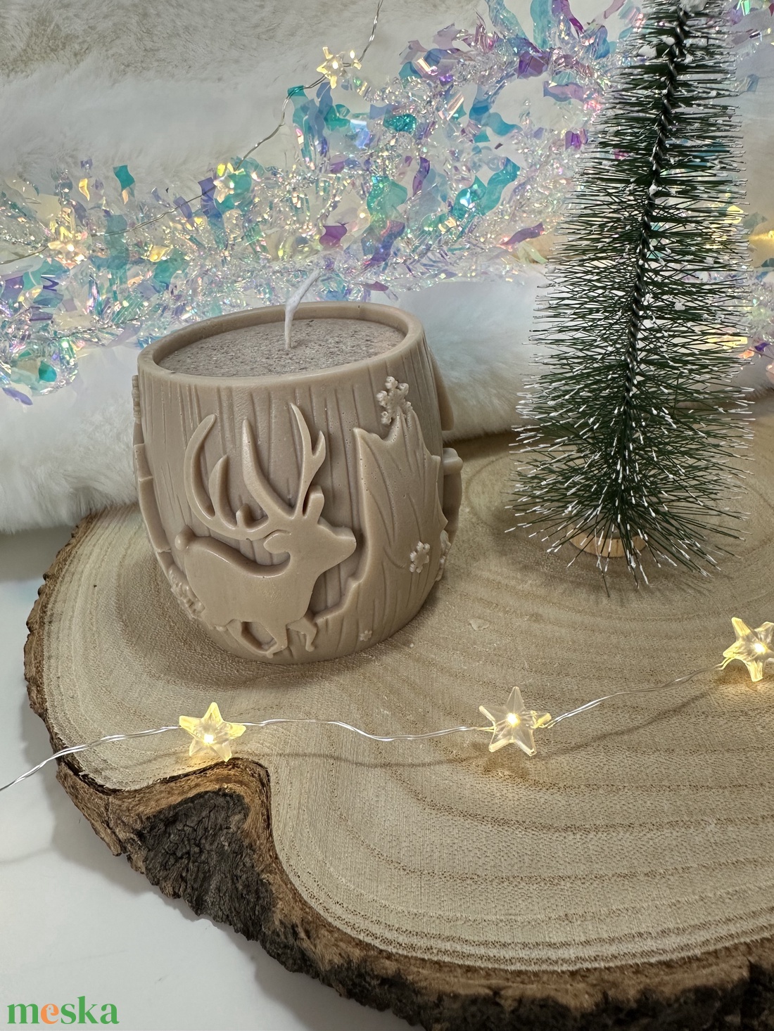 Karácsonyi Szójaviasz Henger Gyertya - Barna - otthon & életmód - gyertya, illat, aroma - gyertya - Meska.hu