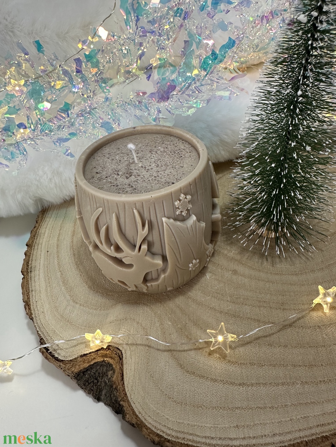 Karácsonyi Szójaviasz Henger Gyertya - Barna - otthon & életmód - gyertya, illat, aroma - gyertya - Meska.hu