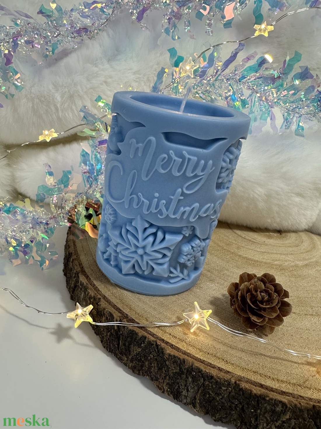 Karácsonyi Szójaviasz Henger Gyertya - Kék - otthon & életmód - gyertya, illat, aroma - gyertya - Meska.hu