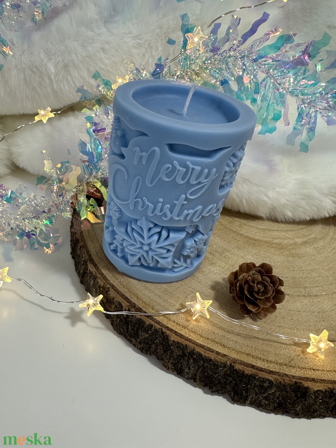 Karácsonyi Szójaviasz Henger Gyertya - Kék - otthon & életmód - gyertya, illat, aroma - gyertya - Meska.hu