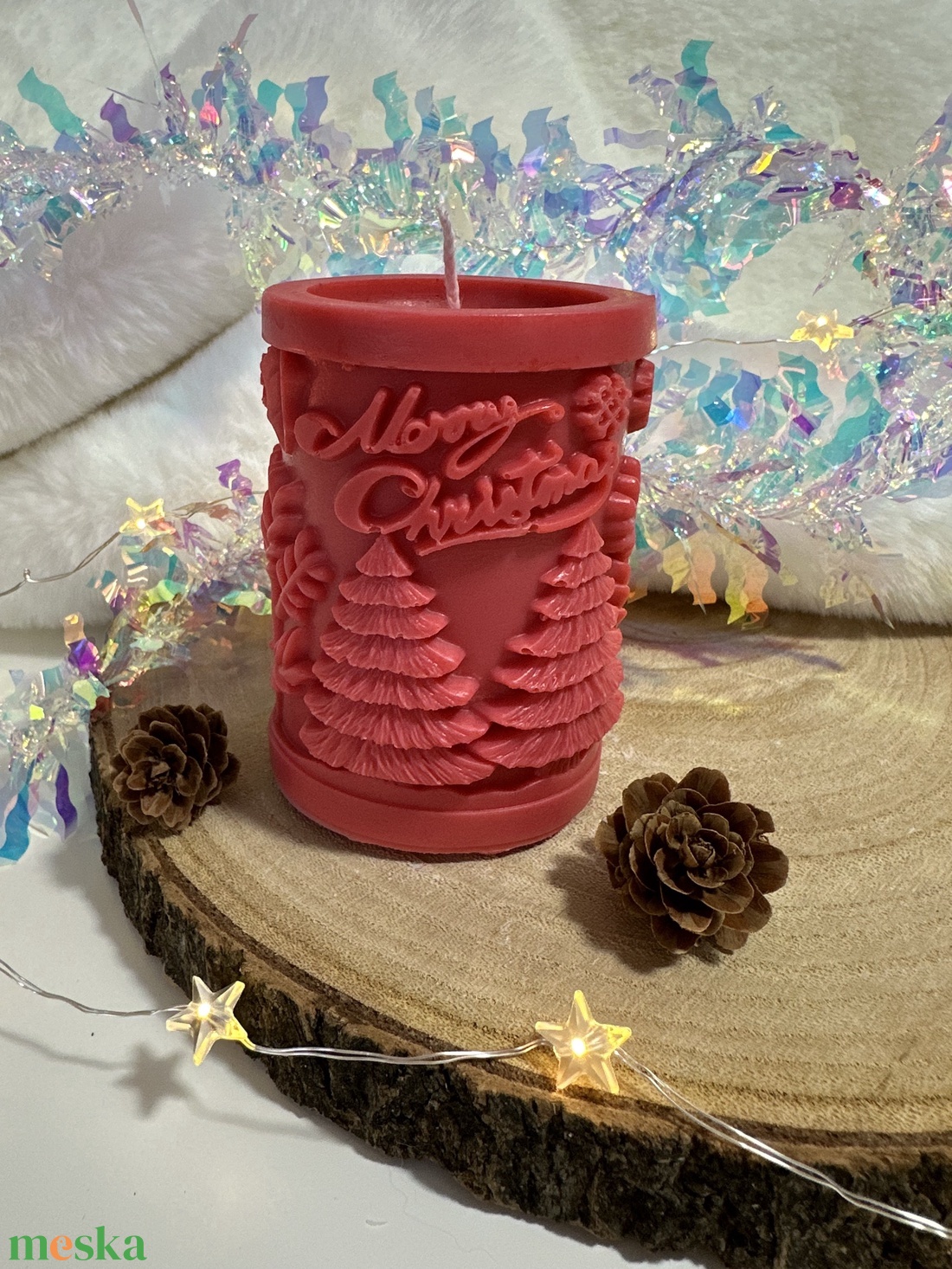 Karácsonyi Szójaviasz Henger Gyertya - Piros - otthon & életmód - gyertya, illat, aroma - gyertya - Meska.hu