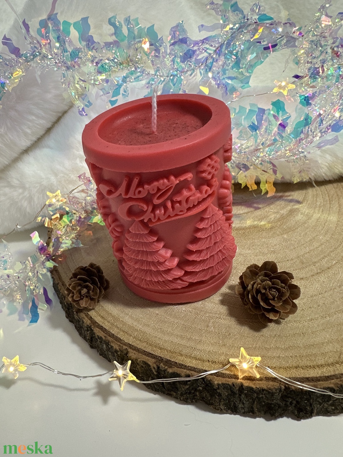 Karácsonyi Szójaviasz Henger Gyertya - Piros - otthon & életmód - gyertya, illat, aroma - gyertya - Meska.hu