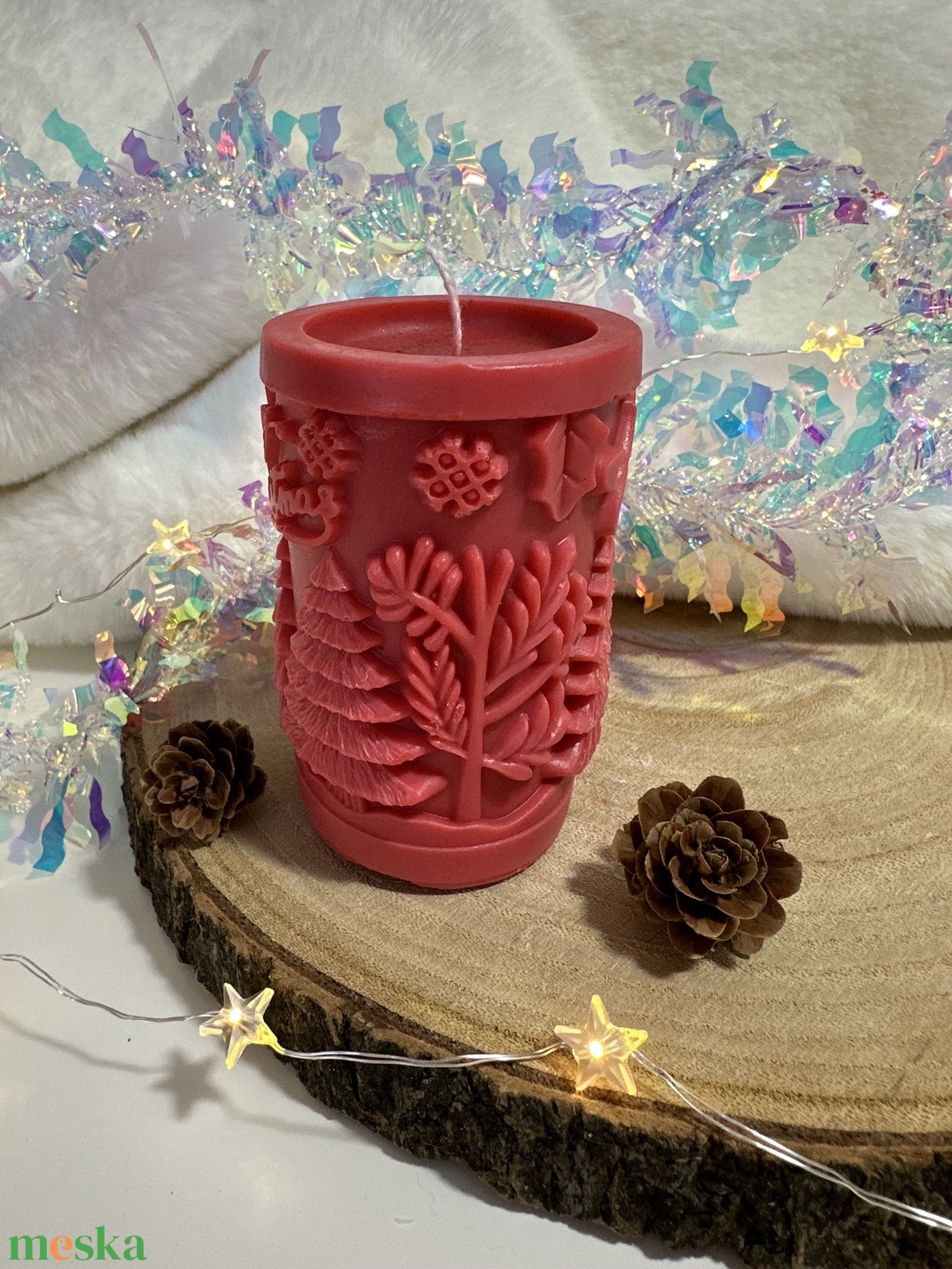 Karácsonyi Szójaviasz Henger Gyertya - Piros - otthon & életmód - gyertya, illat, aroma - gyertya - Meska.hu