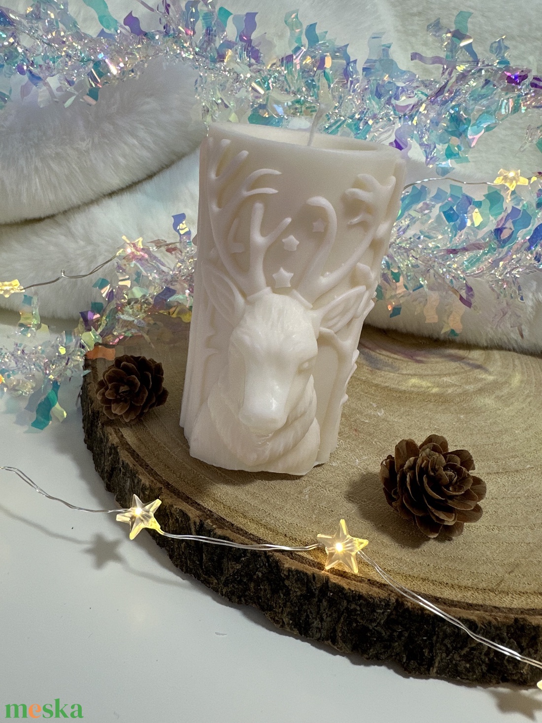 Szarvasos Szójaviasz Henger Gyertya - Fehér/Púder - otthon & életmód - gyertya, illat, aroma - gyertya - Meska.hu