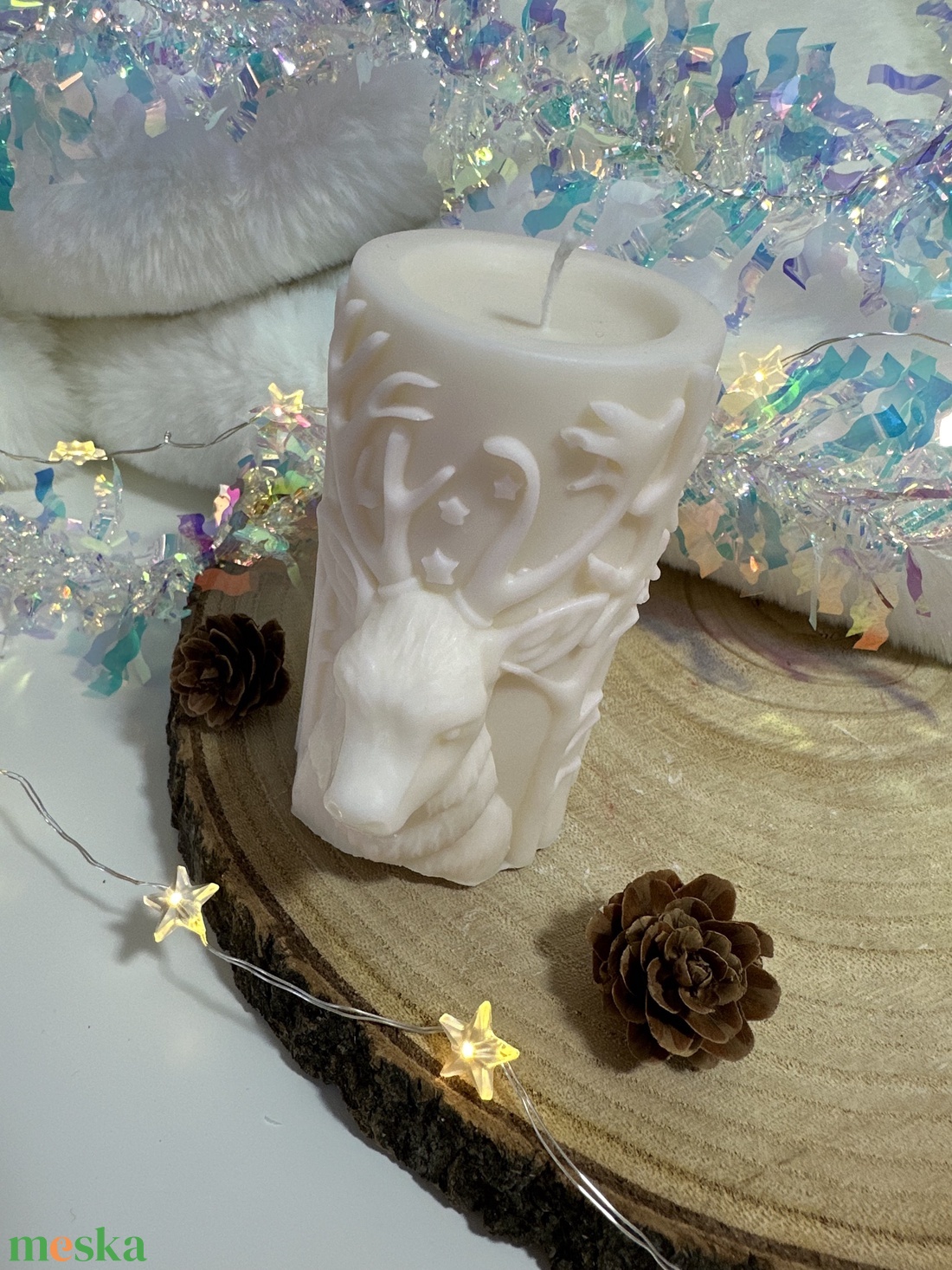 Szarvasos Szójaviasz Henger Gyertya - Fehér/Púder - otthon & életmód - gyertya, illat, aroma - gyertya - Meska.hu