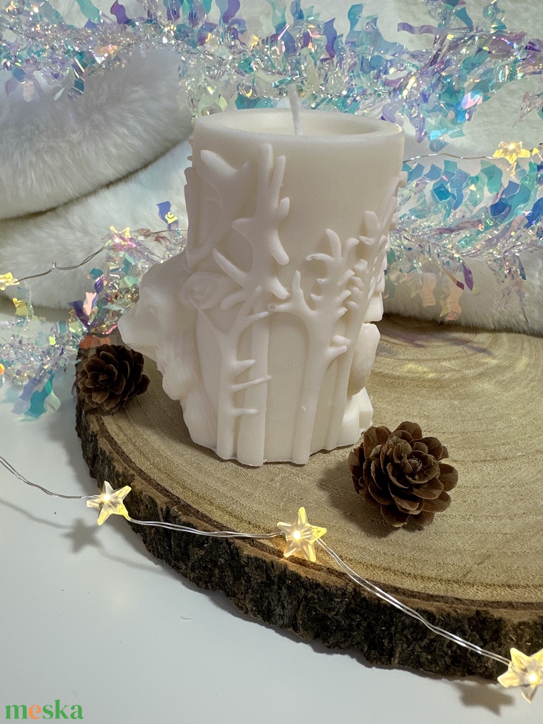 Szarvasos Szójaviasz Henger Gyertya - Fehér/Púder - otthon & életmód - gyertya, illat, aroma - gyertya - Meska.hu