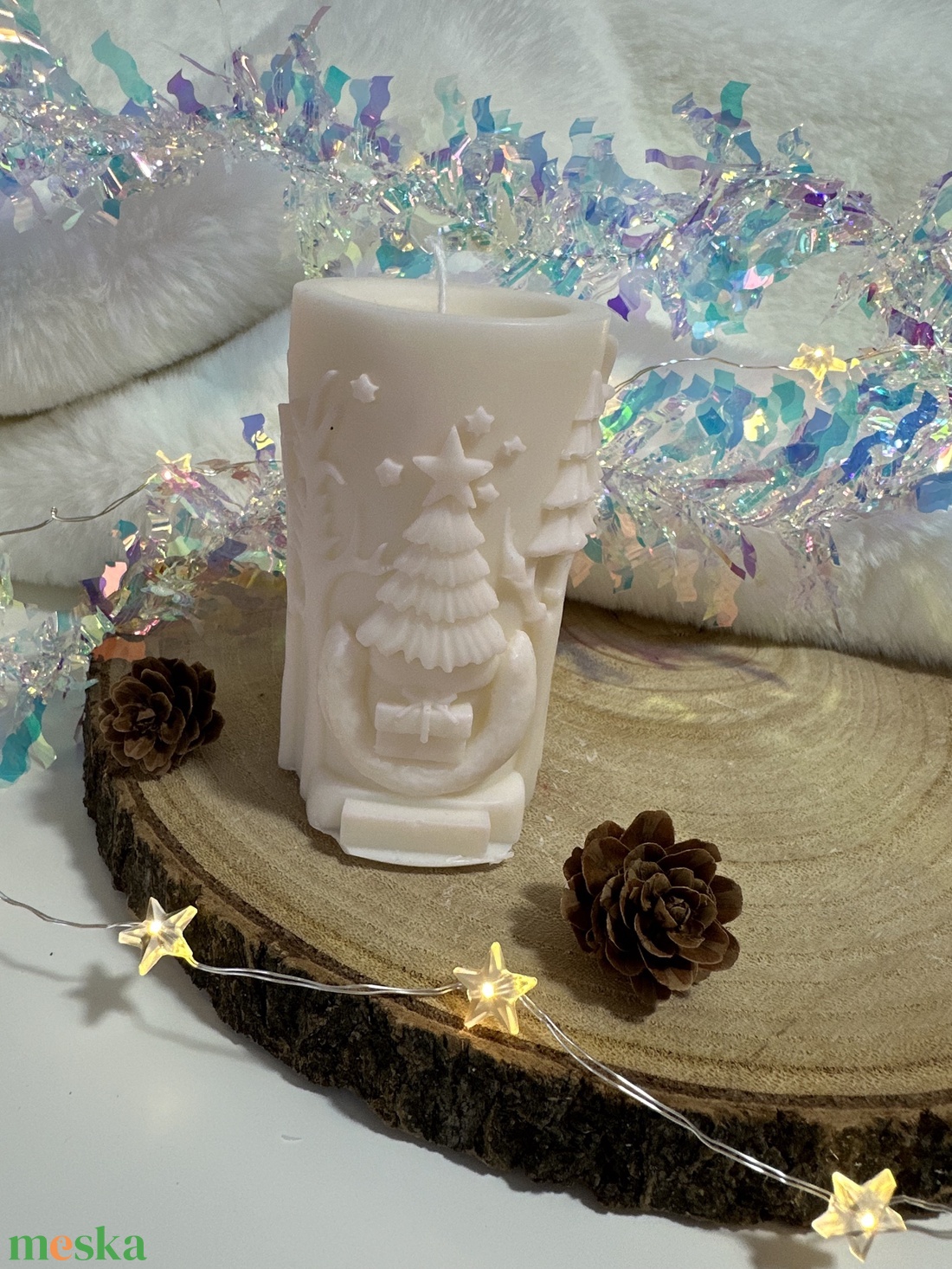 Szarvasos Szójaviasz Henger Gyertya - Fehér/Púder - otthon & életmód - gyertya, illat, aroma - gyertya - Meska.hu