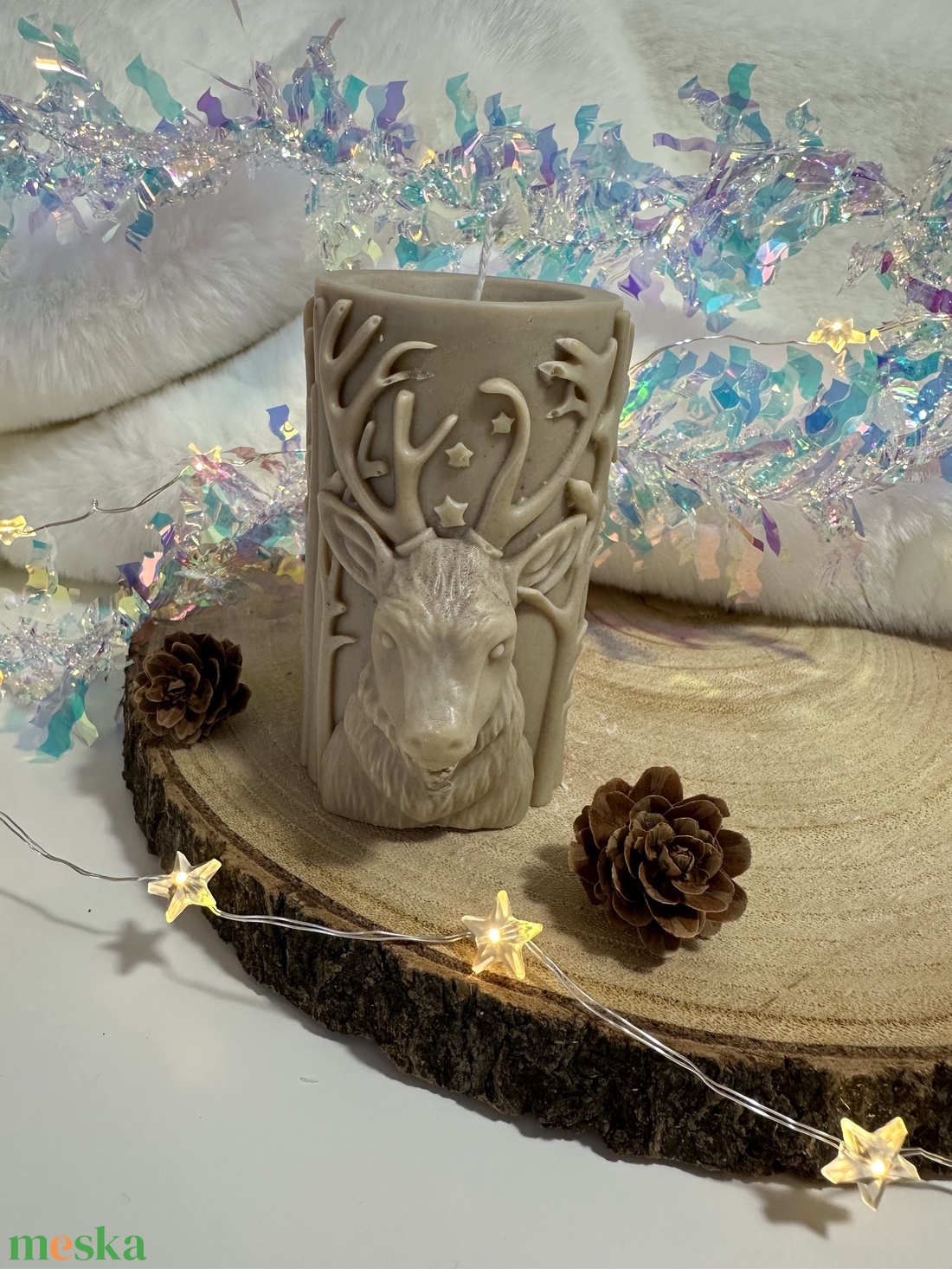 Szarvasos Szójaviasz Henger Gyertya - Barna - otthon & életmód - gyertya, illat, aroma - gyertya - Meska.hu