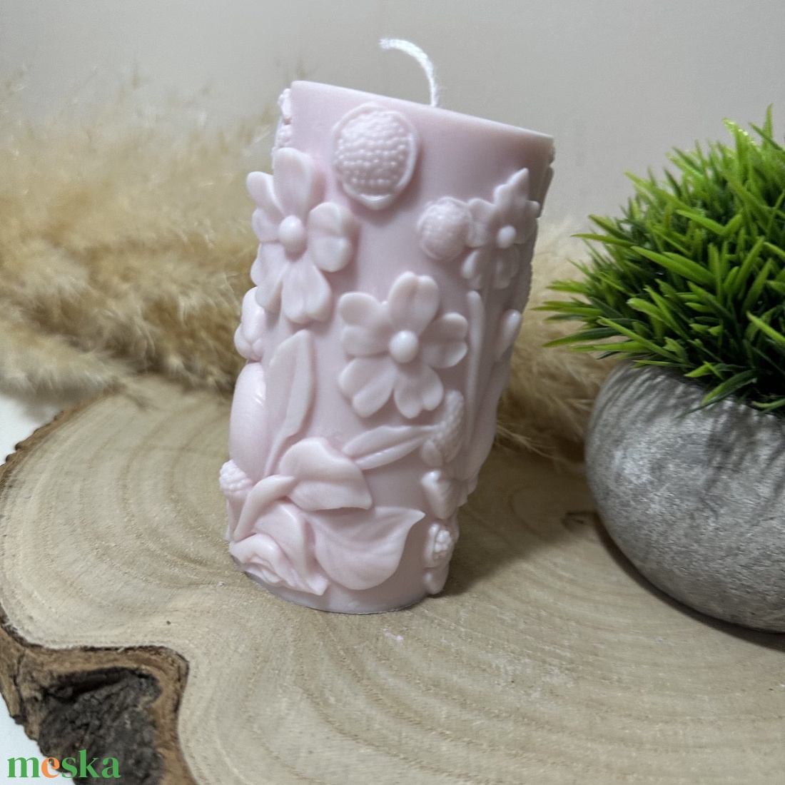 Húsvéti Nyuszis Dekor Henger Gyertya - Púder Rózsaszín - otthon & életmód - gyertya, illat, aroma - gyertya - Meska.hu