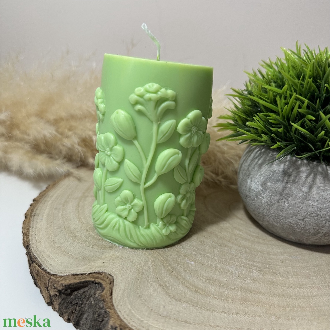 Húsvéti Nyuszis Dekor Henger Gyertya - Zöld - otthon & életmód - gyertya, illat, aroma - gyertya - Meska.hu