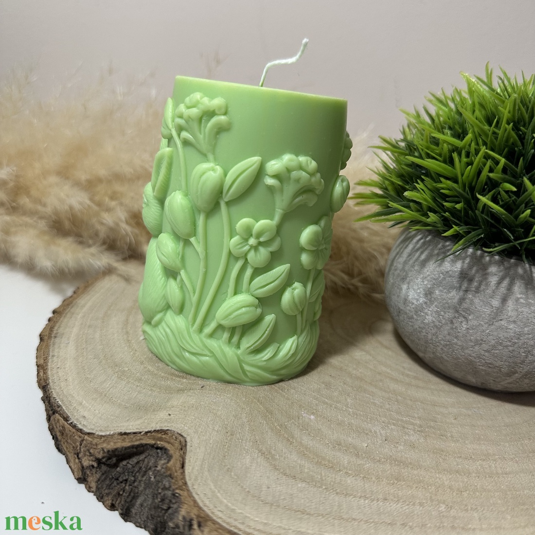 Húsvéti Nyuszis Dekor Henger Gyertya - Zöld - otthon & életmód - gyertya, illat, aroma - gyertya - Meska.hu