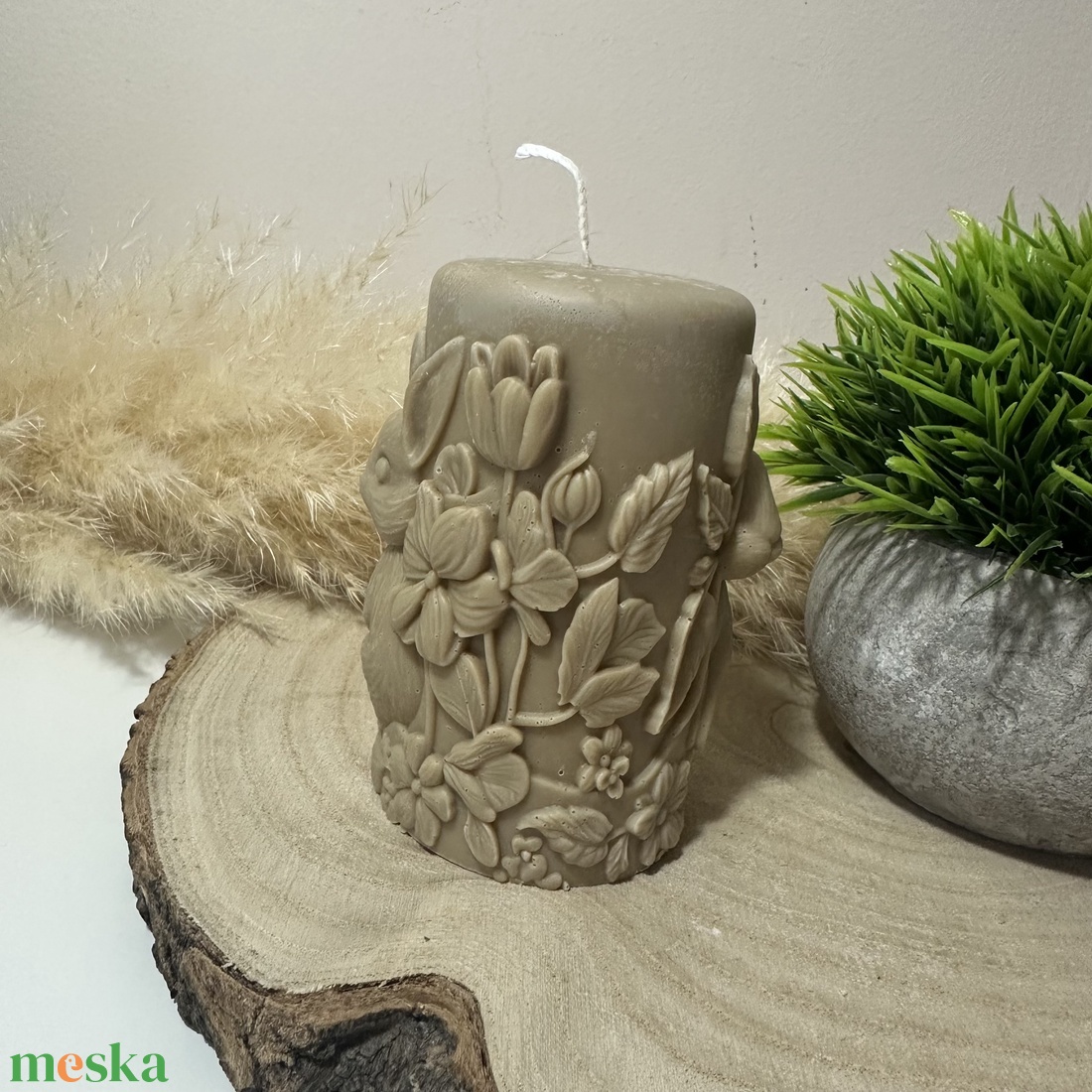 Húsvéti Nyuszis Dekor Henger Gyertya - Barna - otthon & életmód - gyertya, illat, aroma - gyertya - Meska.hu