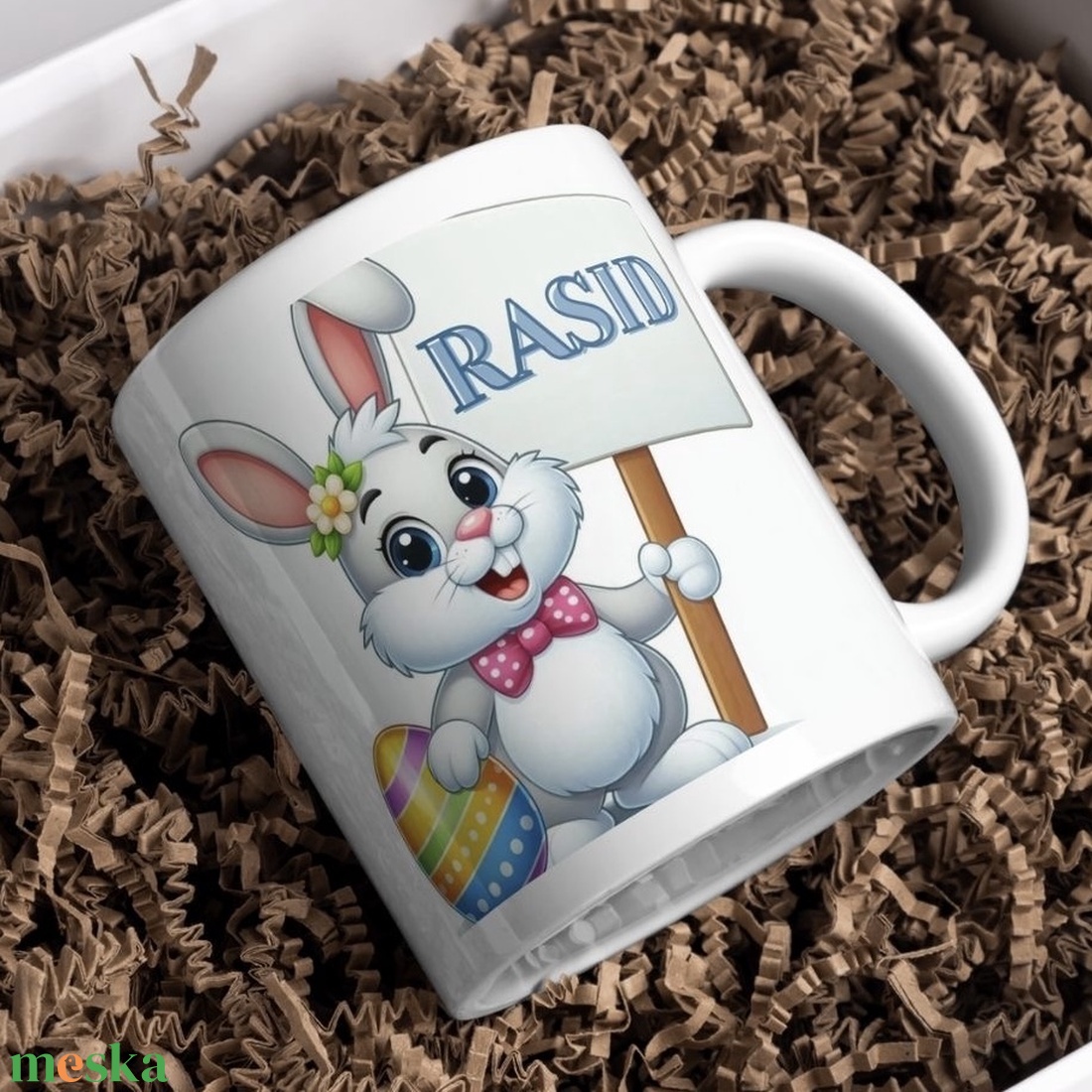 Egyedi névvel ellátott húsvéti nyuszis bögre - otthon & életmód - konyhafelszerelés, tálalás - tálalás - bögre & csésze - Meska.hu